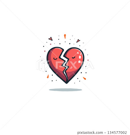Conceptual cartoon broken heart illustration conveys pain, sorrow, loss, grief or sadness, a Conceptual cartoon broken heart illustration conveys pain, sorrow, loss, grief or sadness, a 134577002