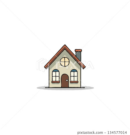 Charming single family home illustration with chimney on top showing minimalistic design appeal 134577014