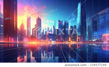 Vector illustration of a glowing Hong Kong city skyline at night featuring urban skyscrapers and office tower architecture in a panoramic downtown landscape view Vector illustration of a glowing Hong Kong city skyline at night featuring urban skyscrapers and office tower architecture in a panoramic downtown landscape view 134577149