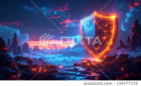 A fantasy landscape of an alien planet Earth featuring a moonlit sea and glowing aurora borealis under a dark night sky filled with stars and clouds for text space A fantasy landscape of an alien planet Earth featuring a moonlit sea and glowing aurora borealis under a dark night sky filled with stars and clouds for text space 134577159