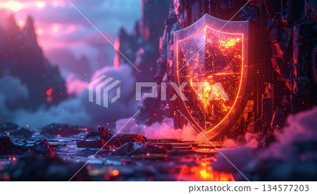 A vibrant orange flame glows with burning energy in the dark forest night, creating a bright red motion wave texture against a black star space illustration backdrop 134577203