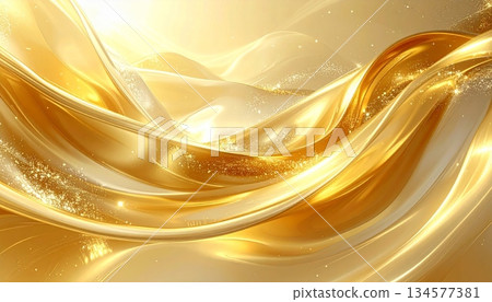 Luxurious abstract golden background featuring a smooth liquid silk texture with flowing satin waves and a shiny metallic pattern for a soft elegant fabric wallpaper design Luxurious abstract golden background featuring a smooth liquid silk texture with flowing satin waves and a shiny metallic pattern for a soft elegant fabric wallpaper design 134577381