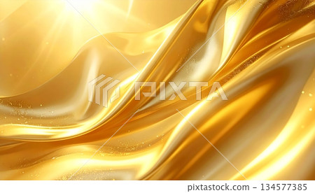 Luxurious abstract golden background featuring a smooth liquid silk texture with flowing satin waves and a shiny metallic pattern for a soft elegant fabric wallpaper design Luxurious abstract golden background featuring a smooth liquid silk texture with flowing satin waves and a shiny metallic pattern for a soft elegant fabric wallpaper design 134577385