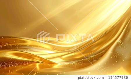 Luxurious abstract golden background featuring a smooth liquid silk texture with flowing satin waves and a shiny metallic pattern for a soft elegant fabric wallpaper design Luxurious abstract golden background featuring a smooth liquid silk texture with flowing satin waves and a shiny metallic pattern for a soft elegant fabric wallpaper design 134577386