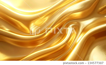 Luxurious abstract golden background featuring a smooth liquid silk texture with flowing satin waves and a shiny metallic pattern for a soft elegant fabric wallpaper design Luxurious abstract golden background featuring a smooth liquid silk texture with flowing satin waves and a shiny metallic pattern for a soft elegant fabric wallpaper design 134577387