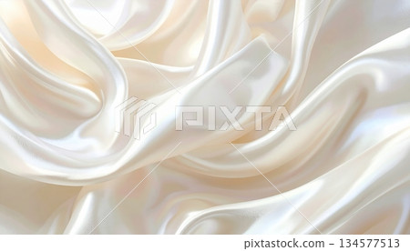 Luxury gold silk satin fabric texture background with smooth shiny waves and elegant soft drapery fashion textile curves 134577513