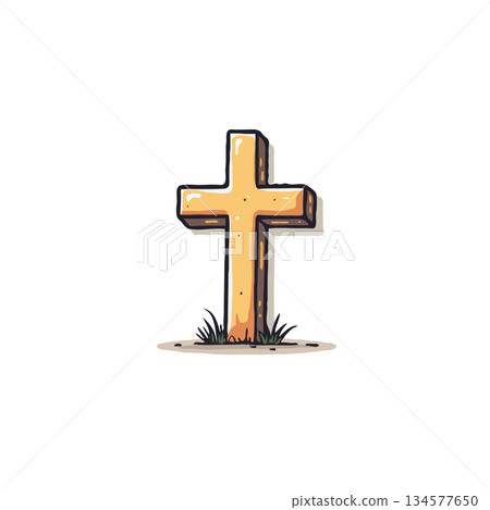 Illustrative depiction of a textured cross, evoking religious symbolism and rustic spirituality in Illustrative depiction of a textured cross, evoking religious symbolism and rustic spirituality in 134577650
