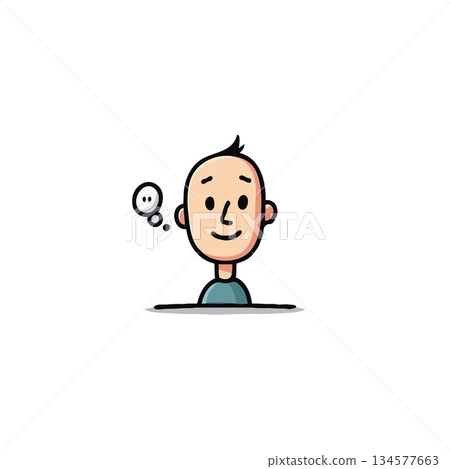 Whimsical cartoon character pondering with dotted thought cloud adds a playful touch of creative Whimsical cartoon character pondering with dotted thought cloud adds a playful touch of creative 134577663
