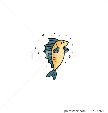 Stylized fish illustration with simple lines and cute design for ocean life representation or Stylized fish illustration with simple lines and cute design for ocean life representation or 134577699