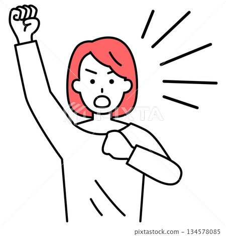 年輕女子舉起拳頭抗議 年輕女子舉起拳頭抗議 134578085