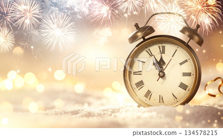 Happy New Year 2026 greeting card design with festive Christmas decoration lights and vector illustration numbers for a winter holiday celebration Happy New Year 2026 greeting card design with festive Christmas decoration lights and vector illustration numbers for a winter holiday celebration 134578215