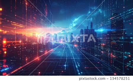 A magic glowing galaxy design featuring shiny blue stars and energy network patterns across a dark universe space background 134578251