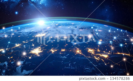 A 3d global warming concept features the blue planet earth sphere and glowing sun in the dark universe space atmosphere with a view of stars and continents A 3d global warming concept features the blue planet earth sphere and glowing sun in the dark universe space atmosphere with a view of stars and continents 134578286