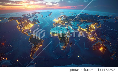 A 3d global warming concept features the blue planet earth sphere and glowing sun in the dark universe space atmosphere with a view of stars and continents A 3d global warming concept features the blue planet earth sphere and glowing sun in the dark universe space atmosphere with a view of stars and continents 134578292