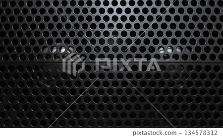 Industrial dark steel metallic mesh background featuring a perforated black iron grid pattern with a chrome textured surface for a modern gray carbon grill design Industrial dark steel metallic mesh background featuring a perforated black iron grid pattern with a chrome textured surface for a modern gray carbon grill design 134578312