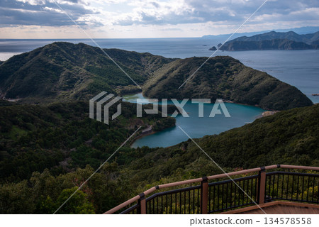 Heart-shaped cove seen from Miejima Observatory, Minamiise Town, Mie Prefecture 134578558