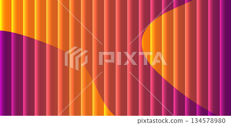 Abstract vibrant vertical stripes with curves of yellow orange and purple. 134578980