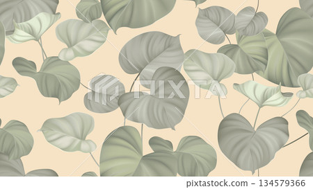 Foliage seamless pattern, tropical plants on bright orange 134579366