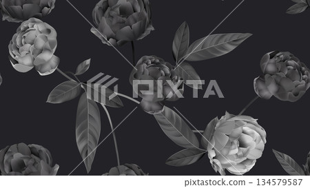 Floral seamless pattern, black roses on dark grey 134579587