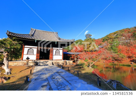 [Kyoto Prefecture] The Kaisando Hall of Kodaiji Temple on a clear day and the autumn leaves 134581536