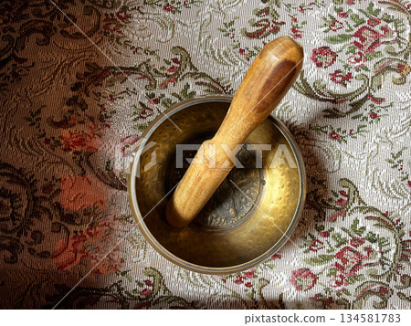 brass singing bowls arranged on soft white fabric, sound bath, A peaceful, spiritual composition symbolizing sound healing, meditation, and mindful balance in holistic wellness practice brass singing bowls arranged on soft white fabric, sound bath, A peaceful, spiritual composition symbolizing sound healing, meditation, and mindful balance in holistic wellness practice 134581783