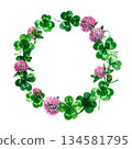 Clover wreath watercolor illustration 134581795