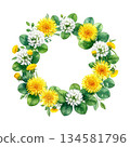 Spring wildflower wreath watercolor illustration 134581796