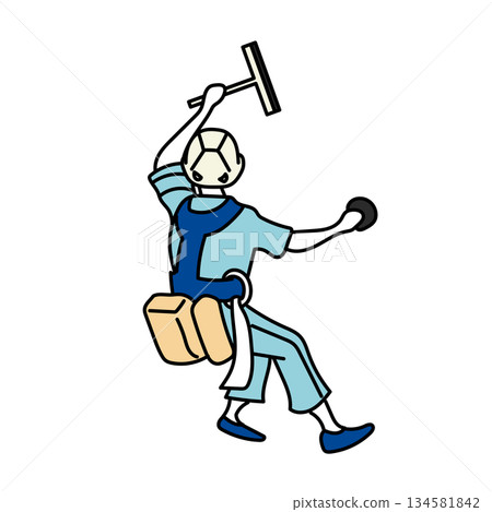 Stock Illustration: Cleaning staff characters cleaning windows Stock Illustration: Cleaning staff characters cleaning windows 134581842