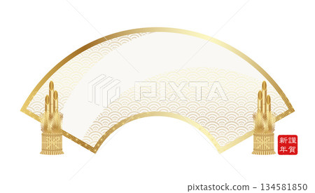 New Year's material: Japanese-style background material with kadomatsu and fan-shaped frame 134581850