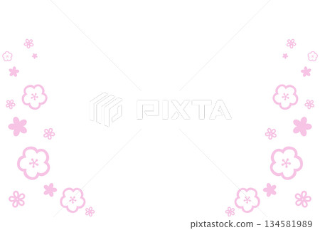 一個被淡粉色花朵環繞的相框 134581989