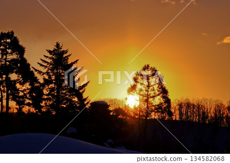 The rising sun on a winter morning The rising sun on a winter morning 134582068