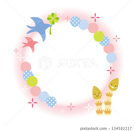 一幅可愛的畫面，由充滿春天氣息的馬尾草和鳥兒組成。 134582217