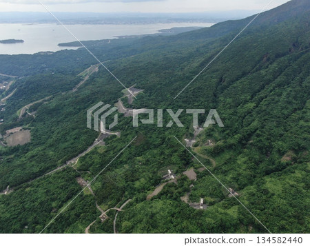 Aerial view of Sakurajima's violent mudslide erosion grooves 134582440