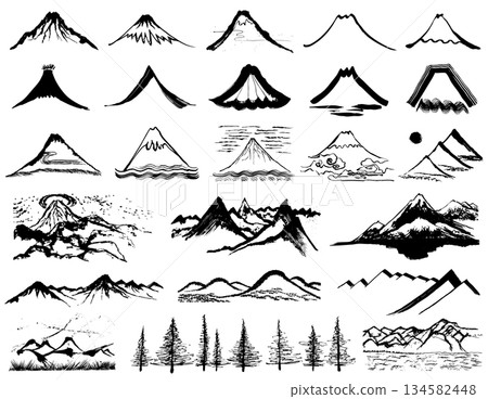 Mountain hand-drawn calligraphy illustration set 134582448
