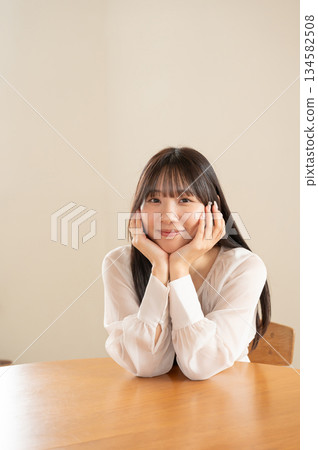 A lady with a cheeks stick A lady with a cheeks stick 134582508