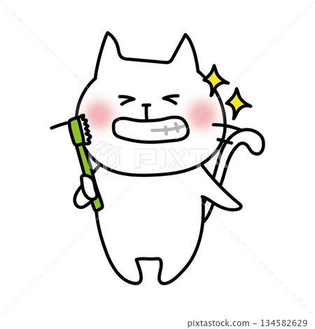 White cat showing clean teeth after brushing White cat showing clean teeth after brushing 134582629