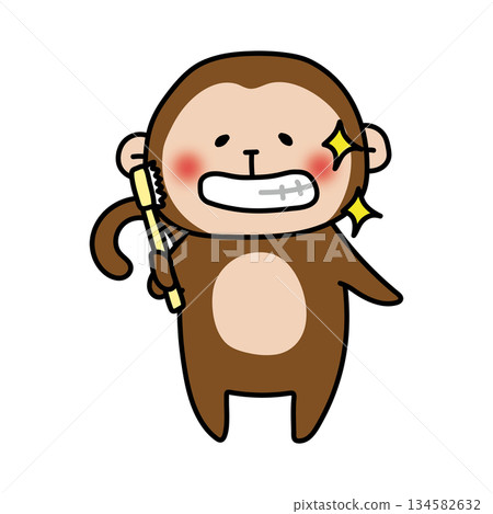 猴子刷完牙後炫耀它乾淨的牙齒。 134582632