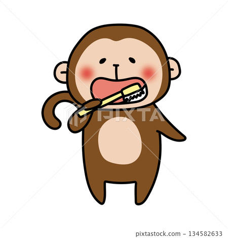 Monkey brushing his teeth Monkey brushing his teeth 134582633