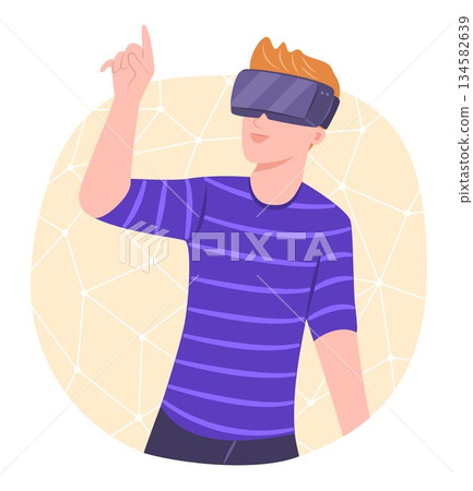 Young Man Wearing the Virtual Reality Headset for VR Technology Concept Illustration 134582639