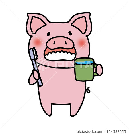 Pig gargling with toothpaste 134582655
