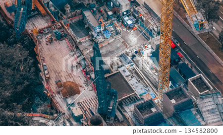 Dec 20 2025 Construction Site With Cranes, Builders, And Materials 134582800