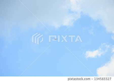 Small plane flying in the sky 134583327