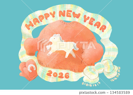 2026年新年賀卡，馬年，針織，水彩 134583589