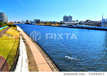 小九橋 / 從隅田川眺望小九原公園和大竹橋（東京荒川區）[2025年12月] 134583613