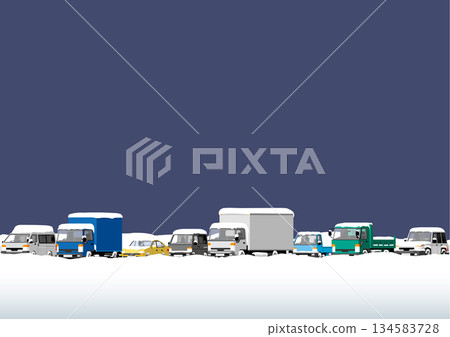 Nighttime traffic congestion due to snowfall 134583728