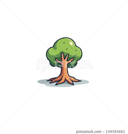 Stylized depiction of a verdant tree showcasing cartoon aesthetic with defined outlines and flat Stylized depiction of a verdant tree showcasing cartoon aesthetic with defined outlines and flat 134583881