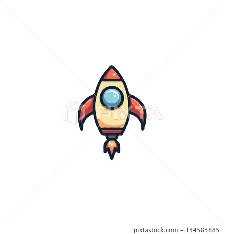 Whimsical cartoon rocket launching into the unknown symbolizing progress exploration and future Whimsical cartoon rocket launching into the unknown symbolizing progress exploration and future 134583885