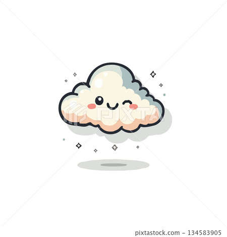 Whimsical illustration of a cute cartoon cloud character with a friendly expression and twinkling Whimsical illustration of a cute cartoon cloud character with a friendly expression and twinkling 134583905