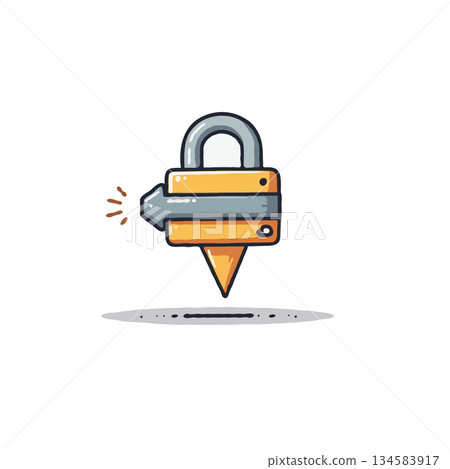 A conceptual illustration of a stylized security lock represented as a modern geometric drilling 134583917