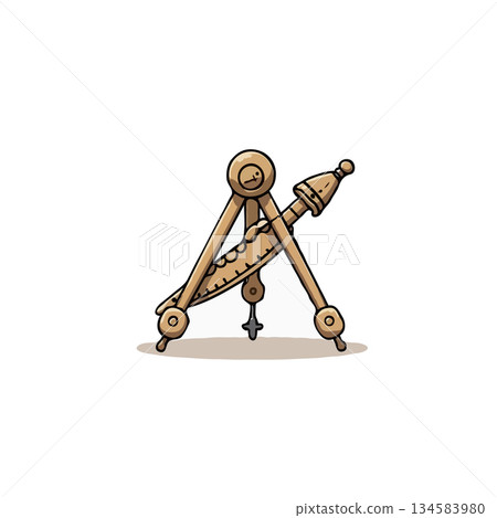 Illustration of geometric compass with ruler measuring mathematics precision in a simple cartoon 134583980
